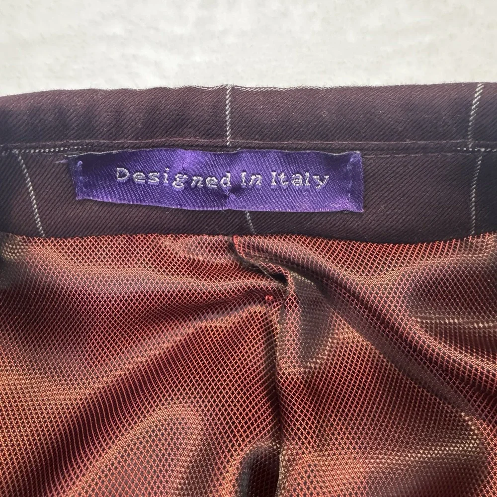 Designed‎ in Italy Mens Burgundy Windowpane Double Breasted Blazer Jacket 42R